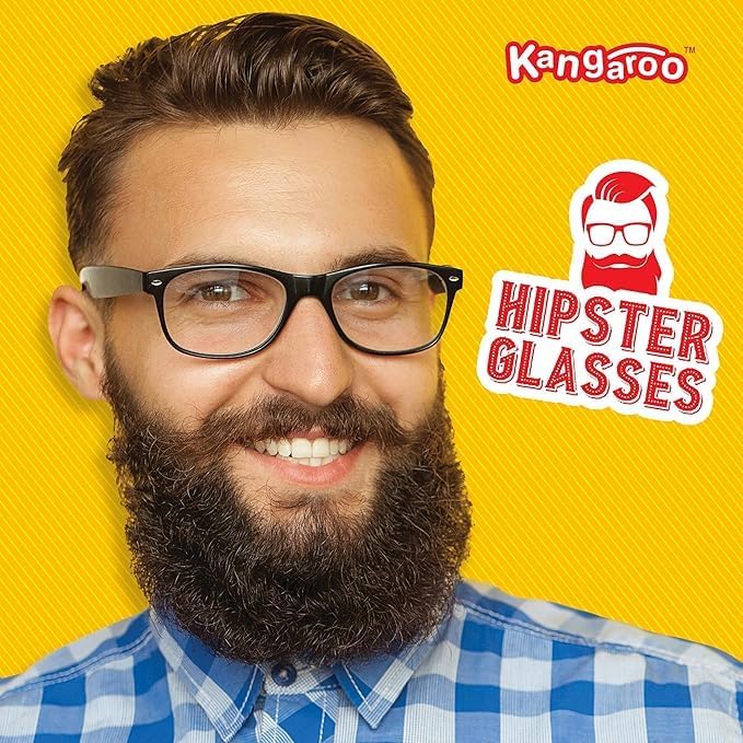 KANGAROO Black Fake Glasses - Classic Hipster Glasses Frames - Retro Clear Non Prescription Nerd Costume Fake Eyeglasses for Men & Women for Christmas Cosplay - Unisex Nerdy Accessories for Costumes - Image 3